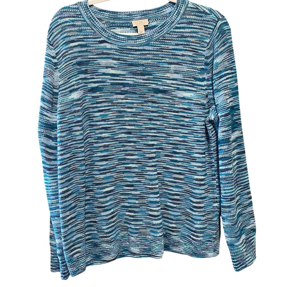 LOGO by Lori Goldstein Knit Blue Variegated Sweater Womens Size Large